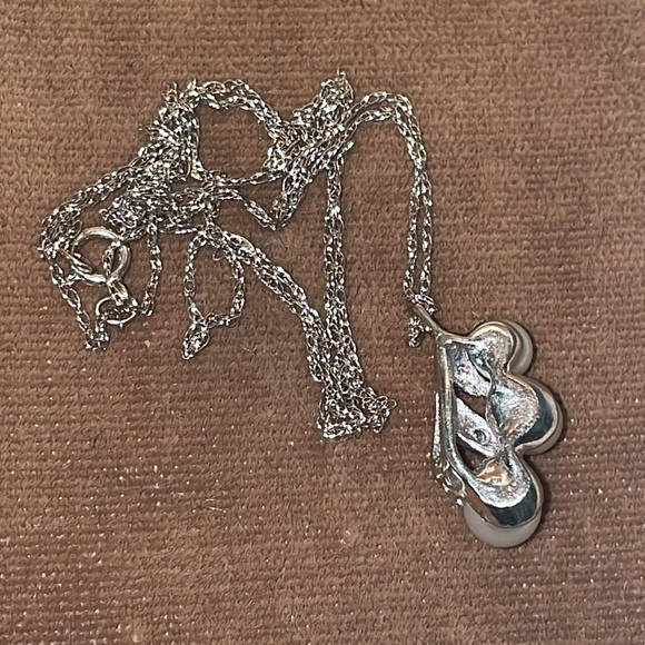 Solid 14K White Gold Antique Pearl Trio Natural Diamond Pendant Vintage Necklace - Picture 12 of 13